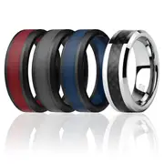 Silicone Wedding Twin Carbon Ring Set - Bordeaux by ROQ for Men - 4 x 11 mm Ring