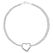 14K Gold Double Strand With Heart Anklet, 10"