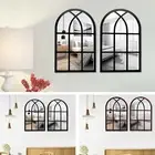 2Pcs Window Wall Mirror for Wall Decor Vintage Rustic Arched Wall Mirror wujqM
