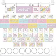 Affrolling Pastel Flip Calendar Bulletin Board Set with Holder 54 Date Cards for Teacher Classroom Flip Calendar with Adjustable Holder and O-rings for Classroom Home Back to School Decor