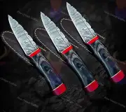 Custom Lot Of 3 Handmade Damascus Steel Sgian Dubh Scottish Dirk Knife + Sheath