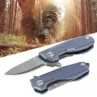 (Blue)Camping Knife Damascus Steel Blade Titanium Alloy Handle Folding Pocke LX