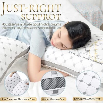 2/4/6 Pack Quality Hotel Pillows Checked Ultra Soft Home Bed Pillow Medium Firms