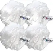 Loofah Soft White Cloud Bath Sponge XL 75g Set by Shower Bouquet: 4 Pack, Extra Large Mesh Pouf for Men and Women - Exfoliate with Big Gentle Cleanse Scrubber in Beauty Bathing Accessories