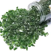 High Luster Crushed Glass Glitter, Broken Glass, Fire Glass Gems Chips for Fire Pit, DIY Resin Art, Epoxy Crafts, Geode Painting, Aquarium Decoration, 6-9mm(370g/13oz.) (Dark Green)