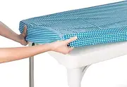 Picnic Tablecloth Blue Checkered Elastic Table Cloth on The Corner for Folding Table Cover 4ft 48 x 24 inch Rectangular Outdoor Tablecloths Waterproof Stay Put Party Plastic Birthday