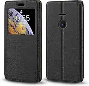 [Shantime] Viewable Window Leather Flip Case Compatible with Nokia 8210 4G, Elegant Design Clear Display Invisible Magnetic Cover and Card Slot(Black)