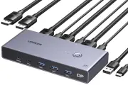 UGREEN Displayport KVM Switch 8K@60Hz DP USB 3.0 with 3 USB + 1 Type-C Switch...