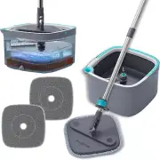 Square Spin Mop & Bucket System Floor Mop with Separate Compartments for Clean a