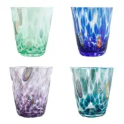 Set of 4 Four Murano Glass Tumblers Green Purple Blue Millefiori 11cm