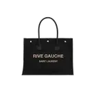 Saint Laurent Rive Gauche Small Tote Bag In Raffia And Leather Black
