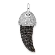 Sterling Silver Rhodium-Plate Black And White Cz Claw Pendant