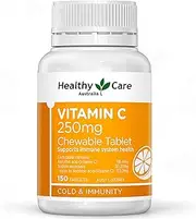 Healthy Care Vitamin C Chewable Tablets - Supports Skin Health an Improves Immunity - Antioxidant Support - Premium Quality Dietary Supplement - 150 Tablets - 250 mg