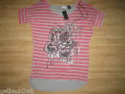 NEW* Miss Me LADIES L T-SHIRT TEE Clubwear SHIRT TOP Grey Silver Peach