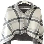 [SUOYUANJIE] Double Sided Blanket - Cozy Thickening Old Man Shawl with Buttons Soft Super Warm Legs Feet Warmer Cover for Lap Bed Sofa Office