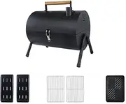 CLOUDSEASON Portable Charcoal Grill Multi-Function Smoker BBQ Stove for Outdoor Cooking Tabletop Barbecue stove with Frying Pan Suitable for Camping Picnic (Black)