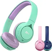 MEE audio KidJamz KJ45BT Children's Safe Listening Bluetooth Wireless Headphones with Volume Limiter & Microphone, Adjustable On-Ear Kids Headset for Online Learning/School/Travel/Tablet Mint/Lavender