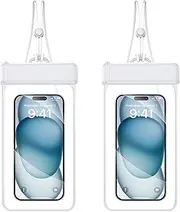 HOMTERN Waterproof Phone Pouch,2 Pack IPX8 Waterproof Phone Case for Swimming,Large Waterproof Cases Fits 7.2" Phones with Case for iPhone 16 15 14 Pro Max and Other Cell Phones (White)