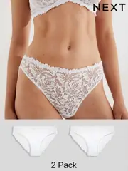 White High Leg Ultimate Comfort Lace Knickers 2 Pack (AB4179) | $28