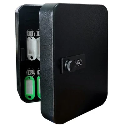 Wall Mounted Key Lock Box - Combination Lock Hooks & Tags for 20 Keys Steel S...