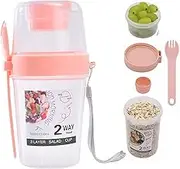 VICSDEP Keep Fit Salad Meal Shaker Cup,Salad Oats Container Portable Fruit and Vegetable Salad Cups Container with Fork & Salad Dressing Holder Pink