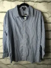 BooHooMan Oversized Striped Long Sleeve Shirt Large Blue White