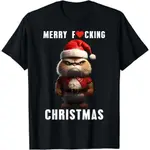 全新 LIMITED MERRY F 聖誕搞笑貓聖誕帽禮物創意 T 恤 S-3XL