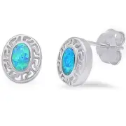 Bezel Set Blue Opal Stud .925 Sterling Silver Earrings