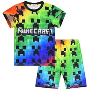Minecraft Kids Boys T-shirt Tops + Shorts Set Summer Pajamas Nightwear Outfit -NMAOV 13-14 Years