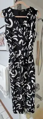 NWT Tahari Sleeveless Side Tie Cropped Wide Leg Jumpsuit in Black & White Sz 16