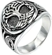 [TQWSVUM] Norse Viking Tree of Life Ring - Men Women Stainless Steel Celtic Knot Yggdrasil Signet Ring - Handmade Polished Dual Color Norse Vintage Protection Amulet Jewelry (Color : Silver, Size : 07)
