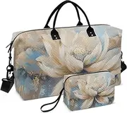 [YXYZRMY] Travel Duffel Bag Abstruct Flowers White Art Gym Bag Sports Tote Bag with Multiple Interior Pockets Shoulder Weekender Bag for Women Men with Toiletry Bag 20.5”x 7.9”x 13.8, Multi-Colored, one