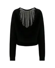 Black crystal tassel decorated pullover M