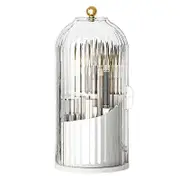360 Rotating Makeup Brush Holder with Lid Luxury Cosmetic Organizer Lipstick Eyebrow Pencil Holder WhiteTransparent