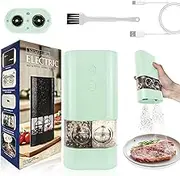 Electric Salt and Pepper Grinder Set, Double Spice Container, Adjustable Coarseness and Automatic one-Hand Operation, for Home Kitchen, Outdoor Camping, (Mint Green)