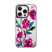 iPhone 16 Pro Clear Case MagSafe Compatible POCKETFUL OF POSIES Magenta Pink Teal Green, Floral Watercolor Painting Flowers Colorful Art Girly Pretty Spring Summer Garden Whimsical Fuchsia Bold Transparent Chic Lovely Design