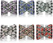 metagio 6 Pcs Crystal Beads Hair Combs, Elegant Elastic Hair Slides Beads Double Women Hair Clip Stretchy Hair Comb Double Clip DIY Hair Styling Tool for Women Ladies Girls Hair Styling