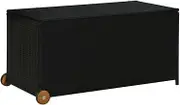 Garden Storage Box Black 120x65x61 cm Poly Rattan Outdoor Deck Shed Chest with Handle and Wheels - Waterproof Poly Rattan, Furniture for Patio & Poolside