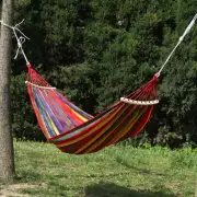 Thick Canvas Hammock Field Rollover Prevention Outdoor Swing With Stick (Red Str
