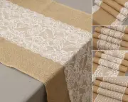 2.75m x 30cm Natural Burlap Hessian Jute & Lace Wedding Table Runner Vintage