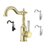 Clasico Basin Mixer White Ceramic Handle in Chrome, Matt Black, Brushed Nicke...