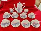 ROYAL ALBERT BONE CHINA ENGLAND Sweet Pea Coffee Pot & 8 Demitasse Cups/Saucers