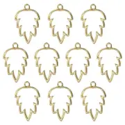 20Pcs Maple Leaf Shaped Alloy Open Back Bezel Pendants Resin Frame, Gold Tone