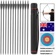 12pcs Archery 30" Carbon Arrows SP500 Hunting Bow Practice Arrows & Arrow Quiver