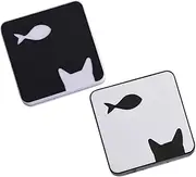 [HAMPPLIES] 2pcs Cute Cat Fish Pattern Case Durable Storage Box with Built Mirror Compact Design for Travel Outdoor Use Black White for Women