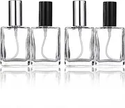 BRMM MIA Refillable Spray Perfume Bottles cosmetic Fine Mist Atomizer Empty Portabe Clear Glass Essential Oil Container for Travel Wedding Gifts Car Décor,Set of 4 (Flat Shape)
