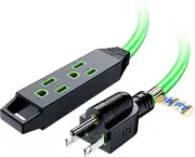 15 ft Green Extension Cord 16 Gauge with Multiple Outlets ETL Listed