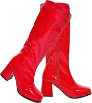 [SATINIOR] Women's Go Go Boots White, Over The Knee Block Heel Zipper Boot, Chunky Heel Knee High Boots with Women Long Faux Leather Gloves over Elbow Length for Cosplay, Disco, Evening Party