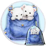 Kids Cute Animal Drawings Pocket Polar Bears Round Beach Towel