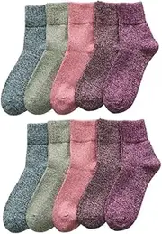 [KUYYFDS] Women Thermal Socks Vintage Soft Wool Socks Winter Warm Thick Knit Crew Socks 5 Pairs Winter Warm Socks Thermal Socks for Women